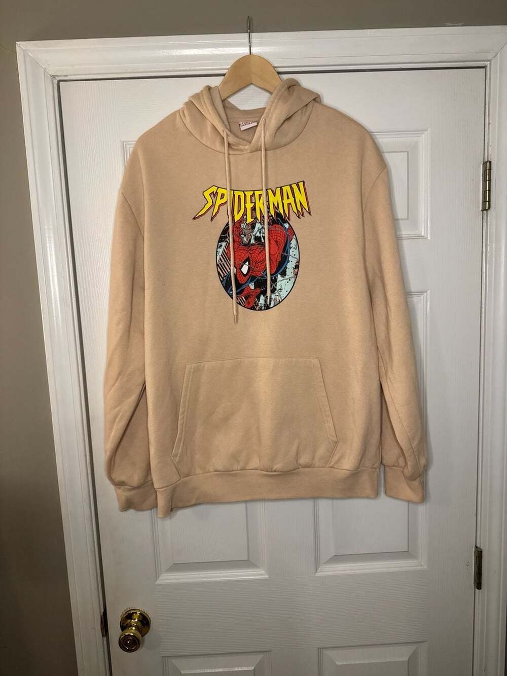 VTG Marvel Spider-Man Comic Panel Graphic Hoodie Tan XL